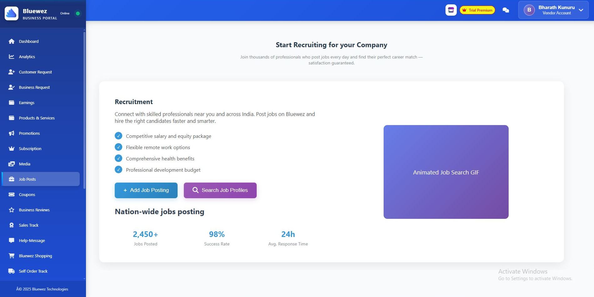 Jobs and recruitment screen